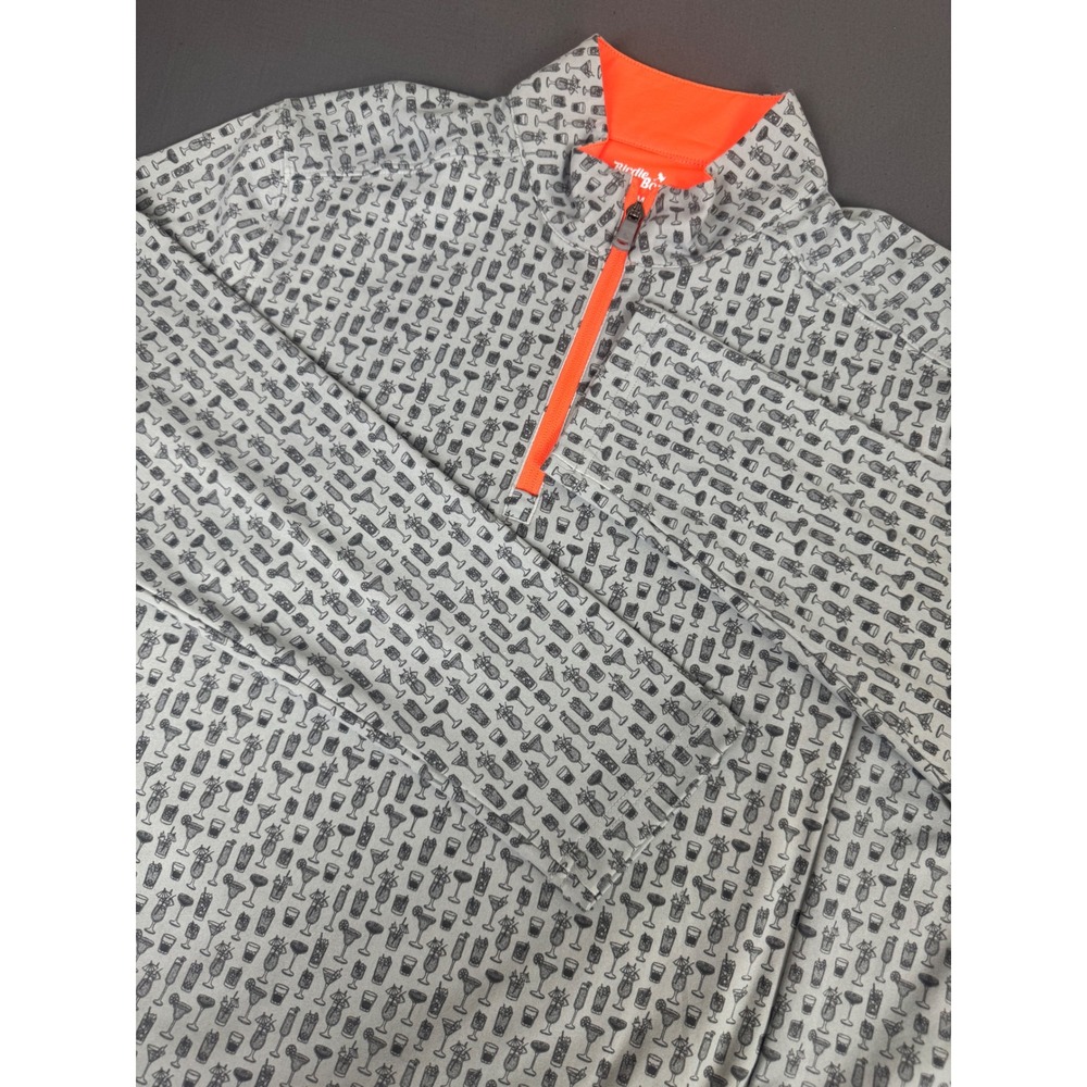 Birdie Bound Mens Grey Cocktail Print Quarter Zip Golf Pullover Orange Accents M